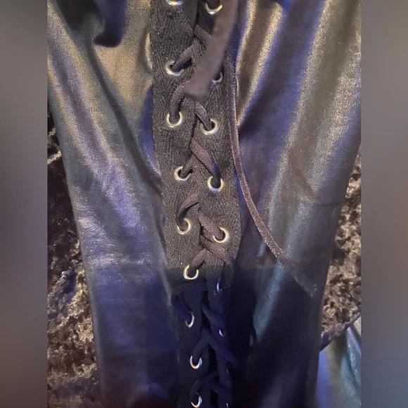 Discontinued y2k shiny leggings XL 24-36” metal punk goth biker tattoo L glam - Picture 3 of 5